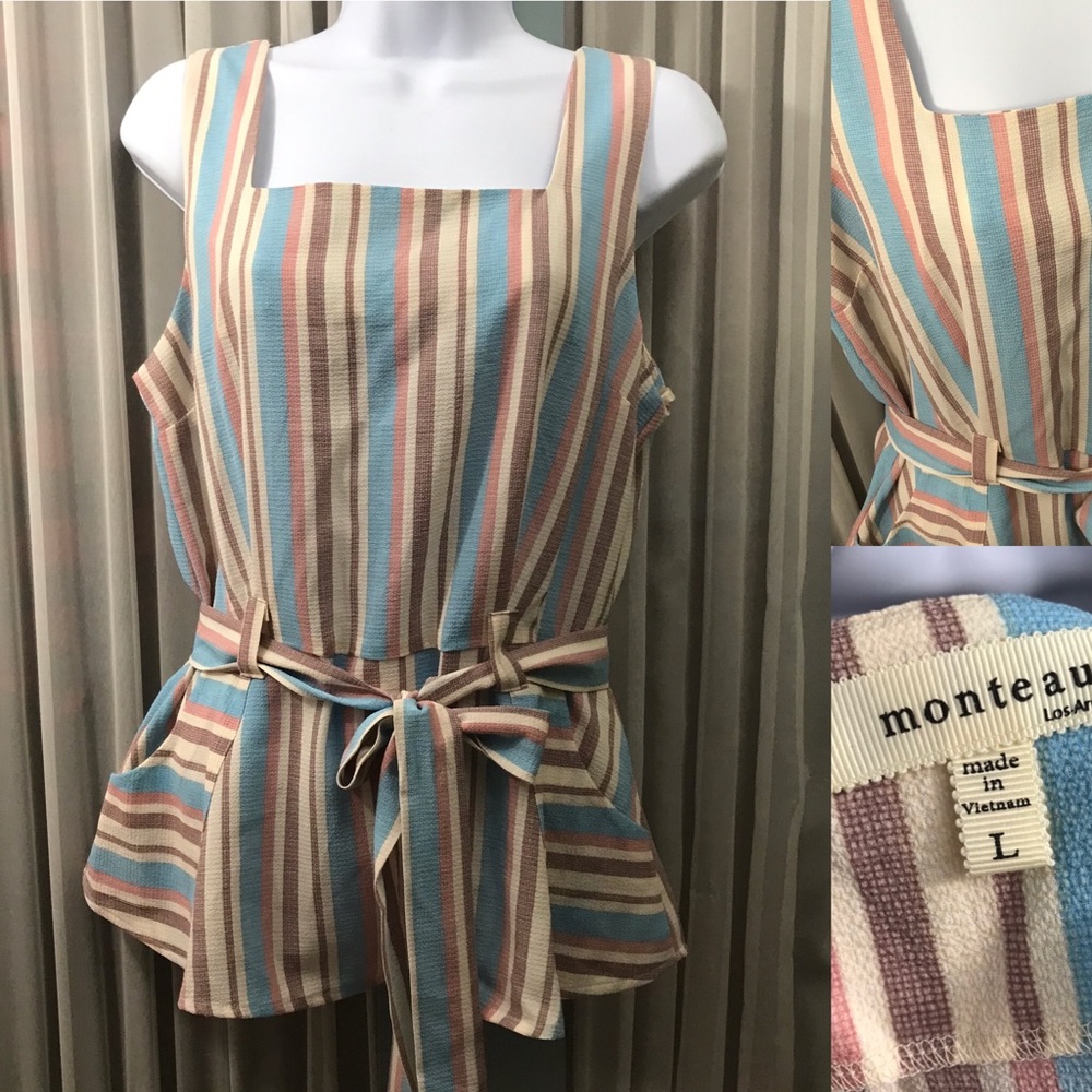 BNWT Long Tie Waist Sleeveless Top with Pockets